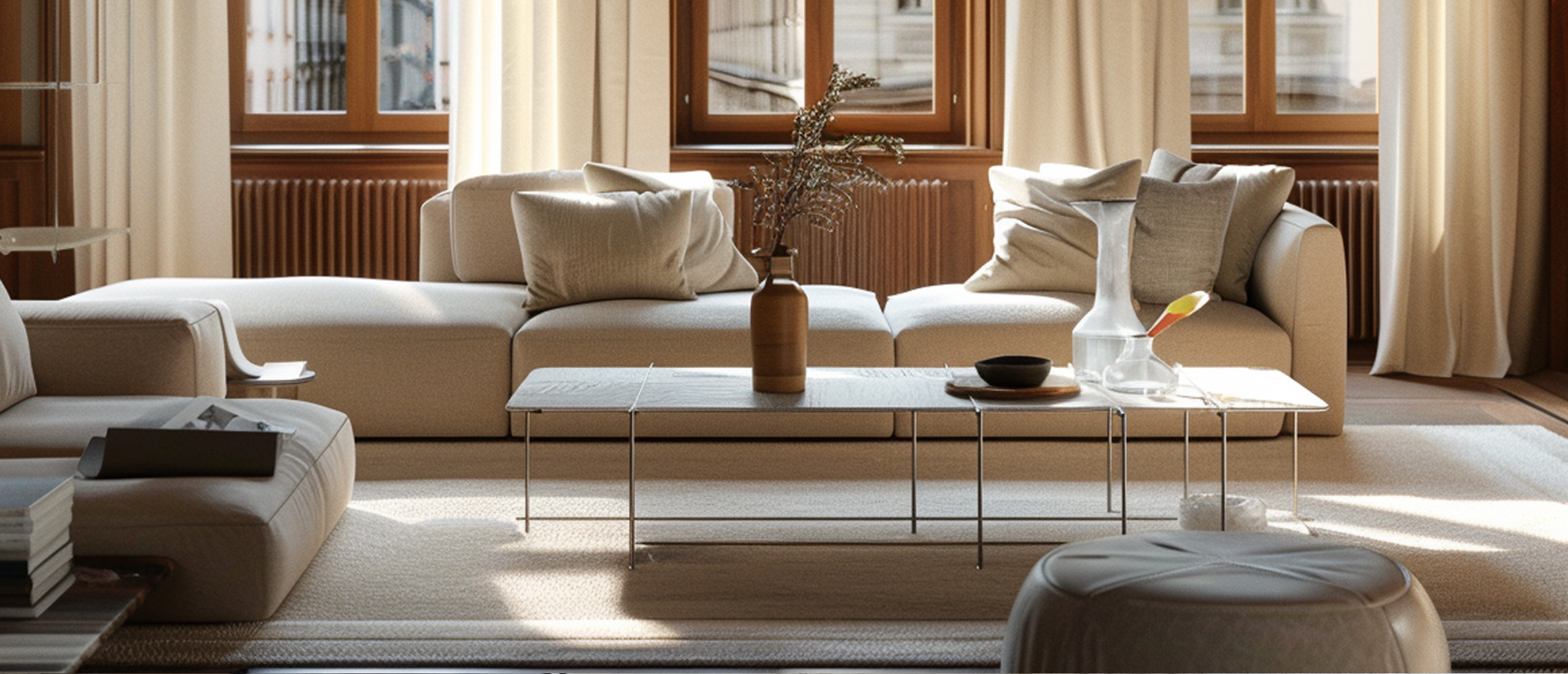 A sectional sofa being dismantled for removal.