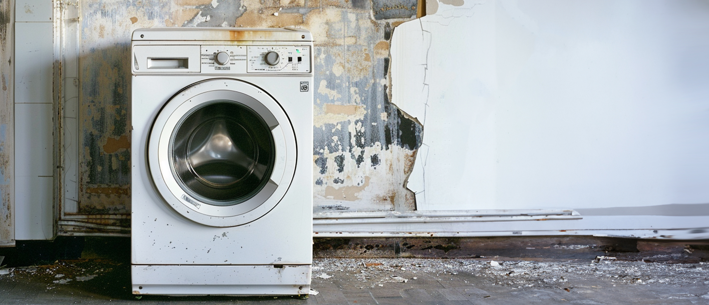 An old washing machine waiting for removal.