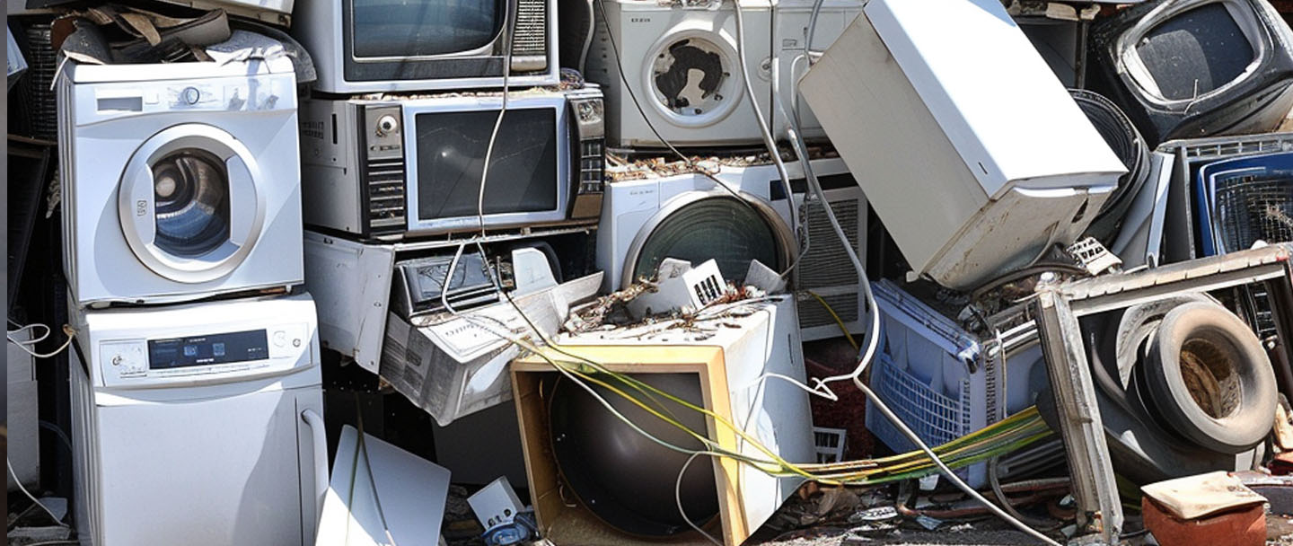 A pile of old appliances awaiting removal and disposal.