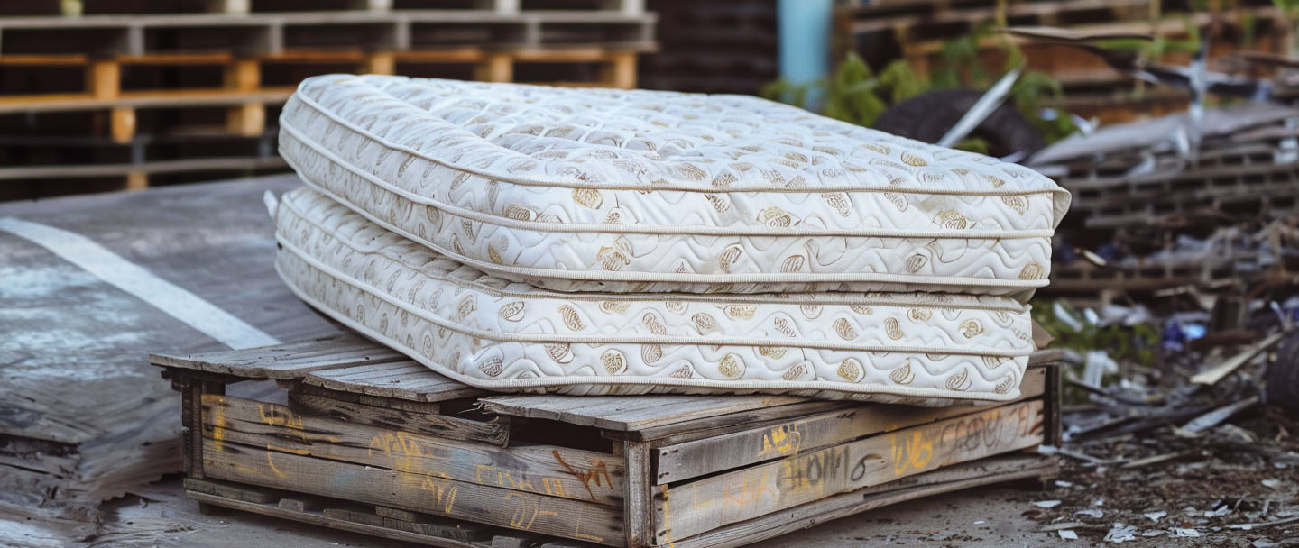 A pile of old mattresses ready for removal and disposal.