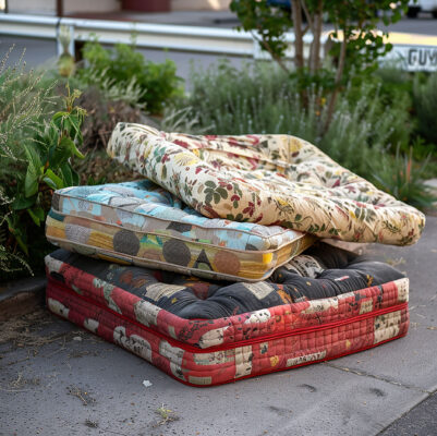 A pile of old mattresses ready for removal and disposal.