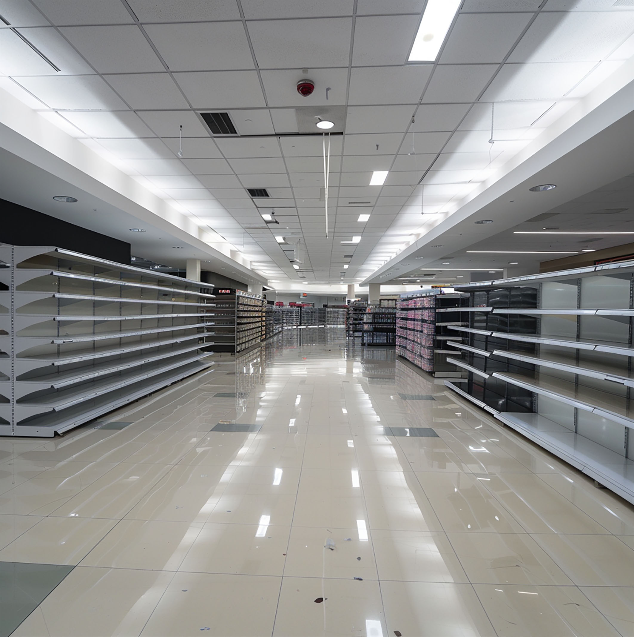 The conducting of a cleanout for a retail store, removing shelves and fixtures. Engaging in the process of clearing out merchandise and organizing the space for renovation or closure.
